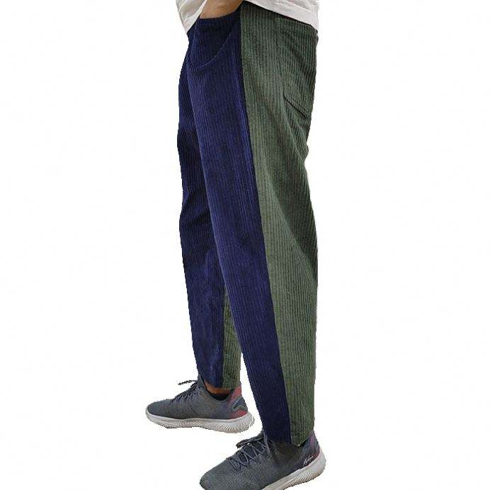Mens Trouser Color Block Streetwera Pants Men Straight Leg Corduroy Pants
