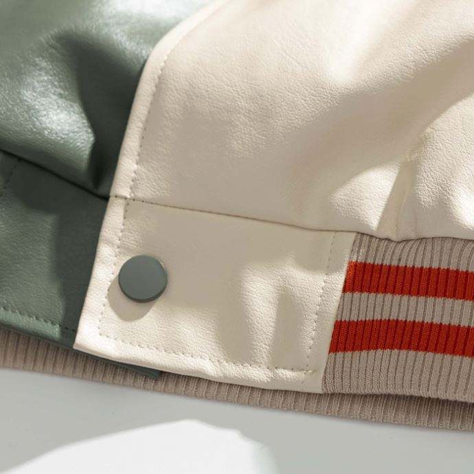 OEM debela jesenska jakna s logotipom OEM, muška bomber jakna s kontrastnim PU pločama i 3D vezom