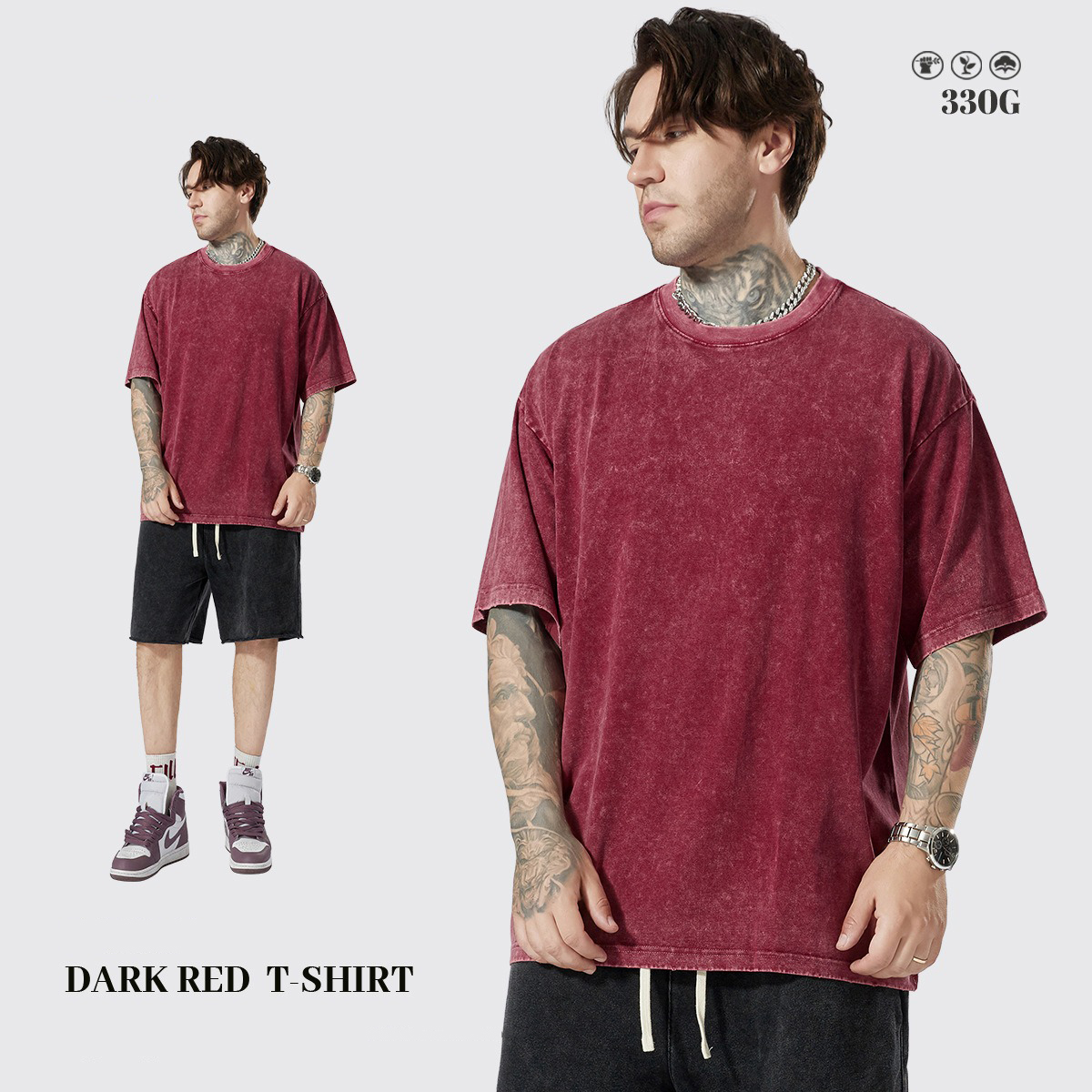 330 Gsm 100% Cotton Streetwear Blank Drop Shoulder Vintage Washed Heavyweight Plus Size Oversized Custom Men's T-shirts