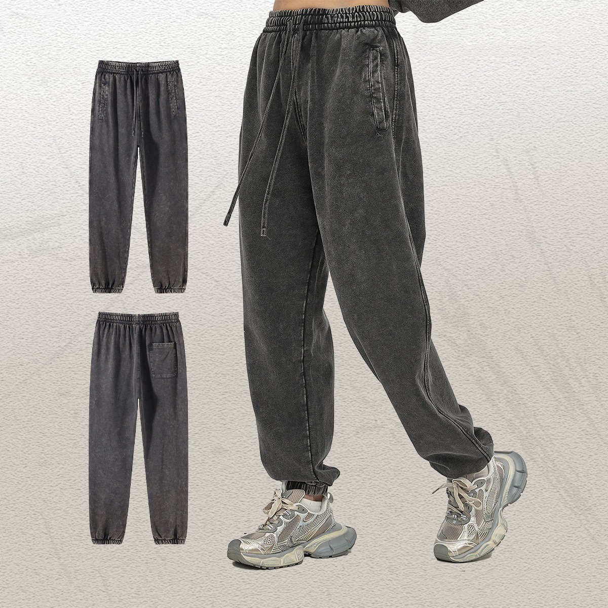 French Terry Heavyweight Streetwear 100% Cotton Straight Leg Oversized Flared Acid Wash Custom Men Joggers Sweatpants