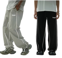 Custom Loose Fit Waterproof Nylon Fabric Utility Baggy Pants Casual Trousers Reflective Piping Striped Track Running Pants