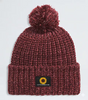 High Grade Quality Winter Thermal Knitted Pom-pom Beanie Chunky Yarn Custom Color Silicon Rubber logo Cuffed Beanie