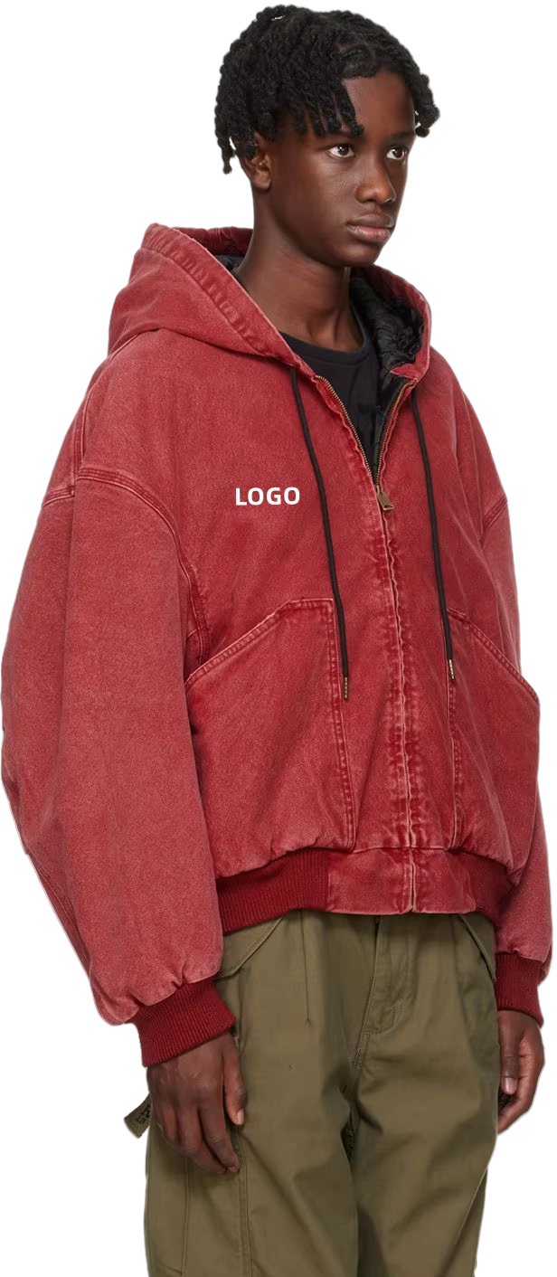 Custom Embroidery Logo Oversized Vintage Acid Wash Loose Box Fit Cropped Zip up Hoodie Heavyweight Cotton Canvas Jacket