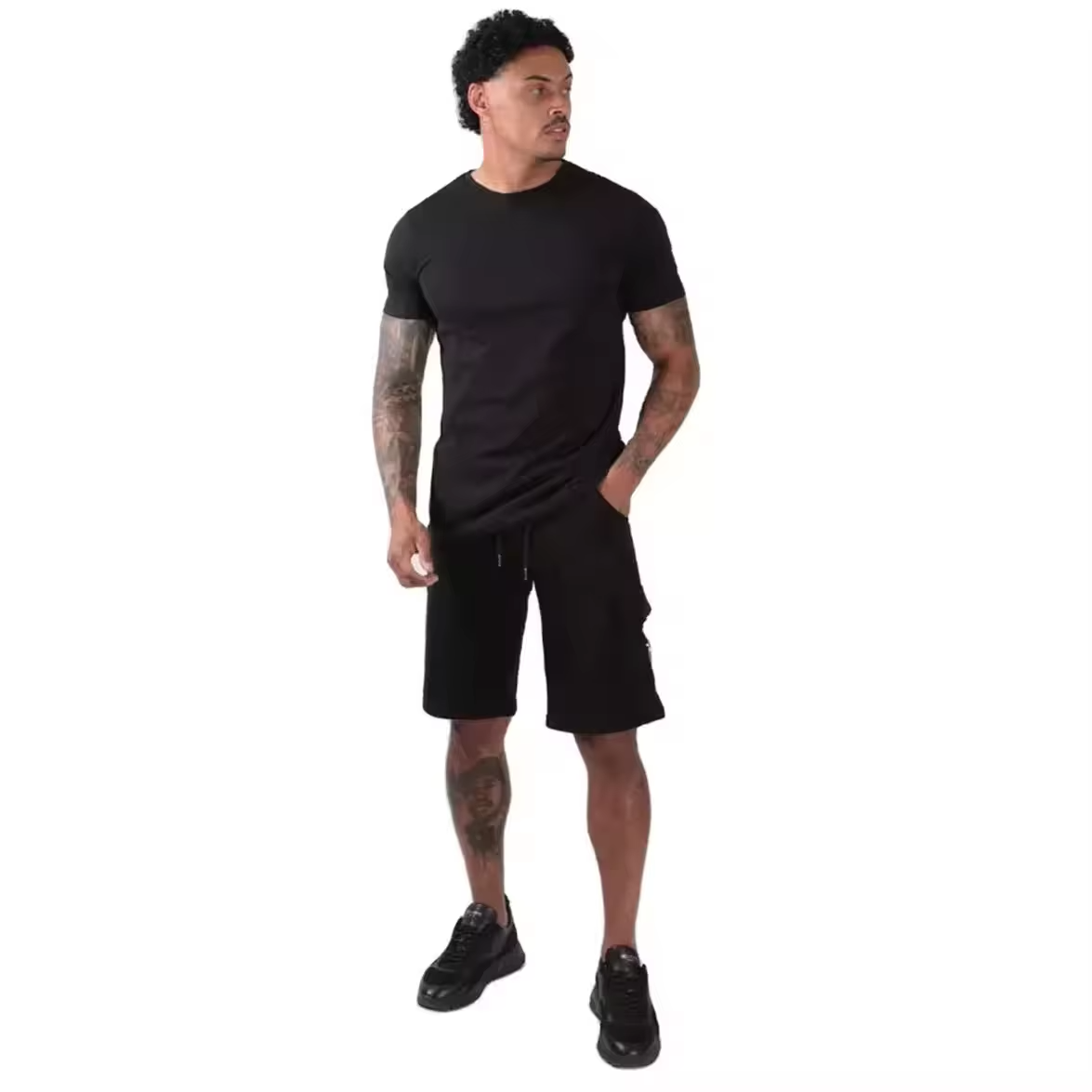 Streetwear Washed Distressed Embroidery Unisex Mens Summer 2 Piece Men T-shirt And Shorts Set