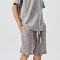 ODM Custom Logo Shorts Drawstring Acid Wash Vintage Plain French Terry Cotton Fleece Jogger Sports Mens Shorts