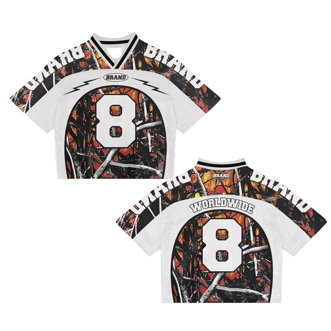 Men's Fashion Mesh Boxy Jersey Custom Oversized Cropped American Football Streetwear T-shirt