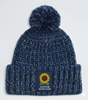 High Grade Quality Winter Thermal Knitted Pom-pom Beanie Chunky Yarn Custom Color Silicon Rubber logo Cuffed Beanie
