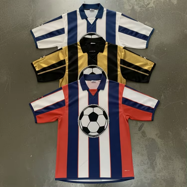 Custom Embroidery Graphic Maglie Calcio Jersey Striped Magliette Luxury Sublimation Print Rhinestone Soccer Jersey Shirts