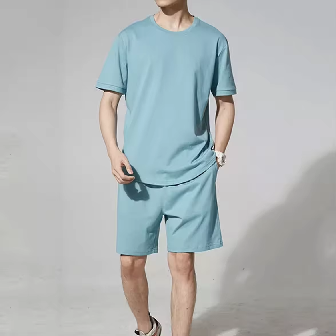 Streetwear Washed Distressed Embroidery Unisex Mens Summer 2 Piece Men T-shirt And Shorts Set