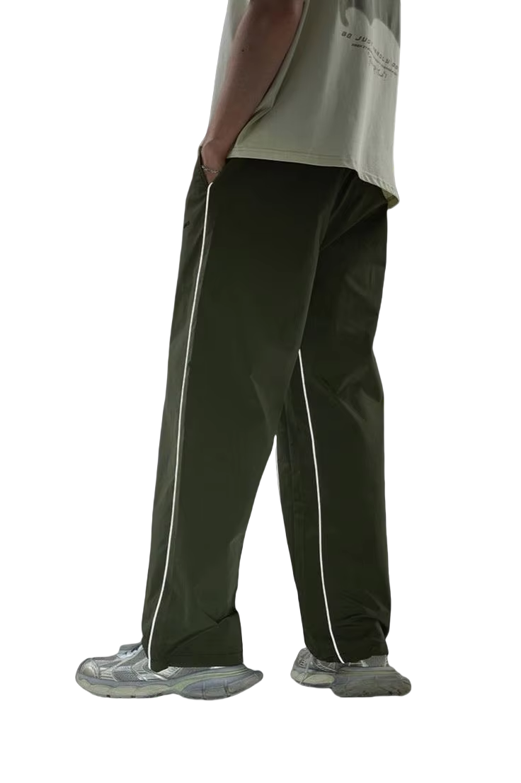 Custom Loose Fit Waterproof Nylon Fabric Utility Baggy Pants Casual Trousers Reflective Piping Striped Track Running Pants