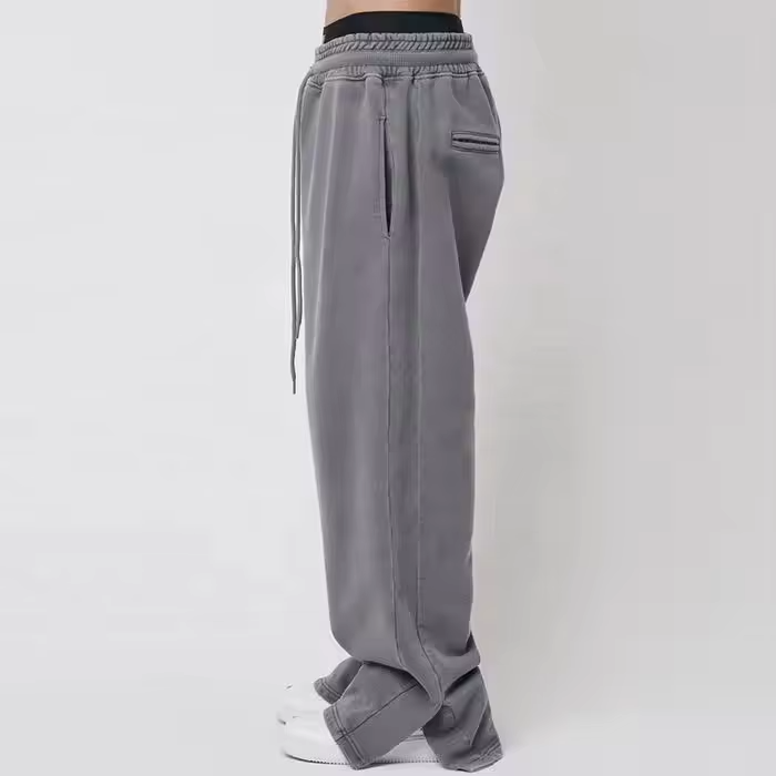 Custom New Style Knitted Streetwear Baggy Sweatpants Custom Logo Men Vintage Acid Washed Wide Leg Flare Sweatpants for Men