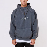 Men Customized Gray Blank 100%cotton Heavyweight Pullover Hoodie Quarter Zip up Pullover Oversized Hoodie