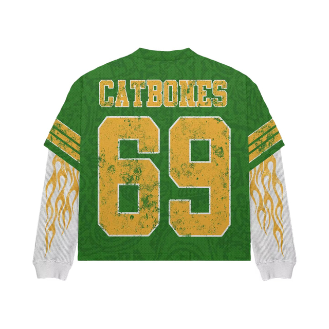 Custom Fashion Printed Graphic Oversize Cotton Premium Hip Hop Flame Sleeves Double Layer Long Sleeve T-shirt