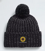 High Grade Quality Winter Thermal Knitted Pom-pom Beanie Chunky Yarn Custom Color Silicon Rubber logo Cuffed Beanie