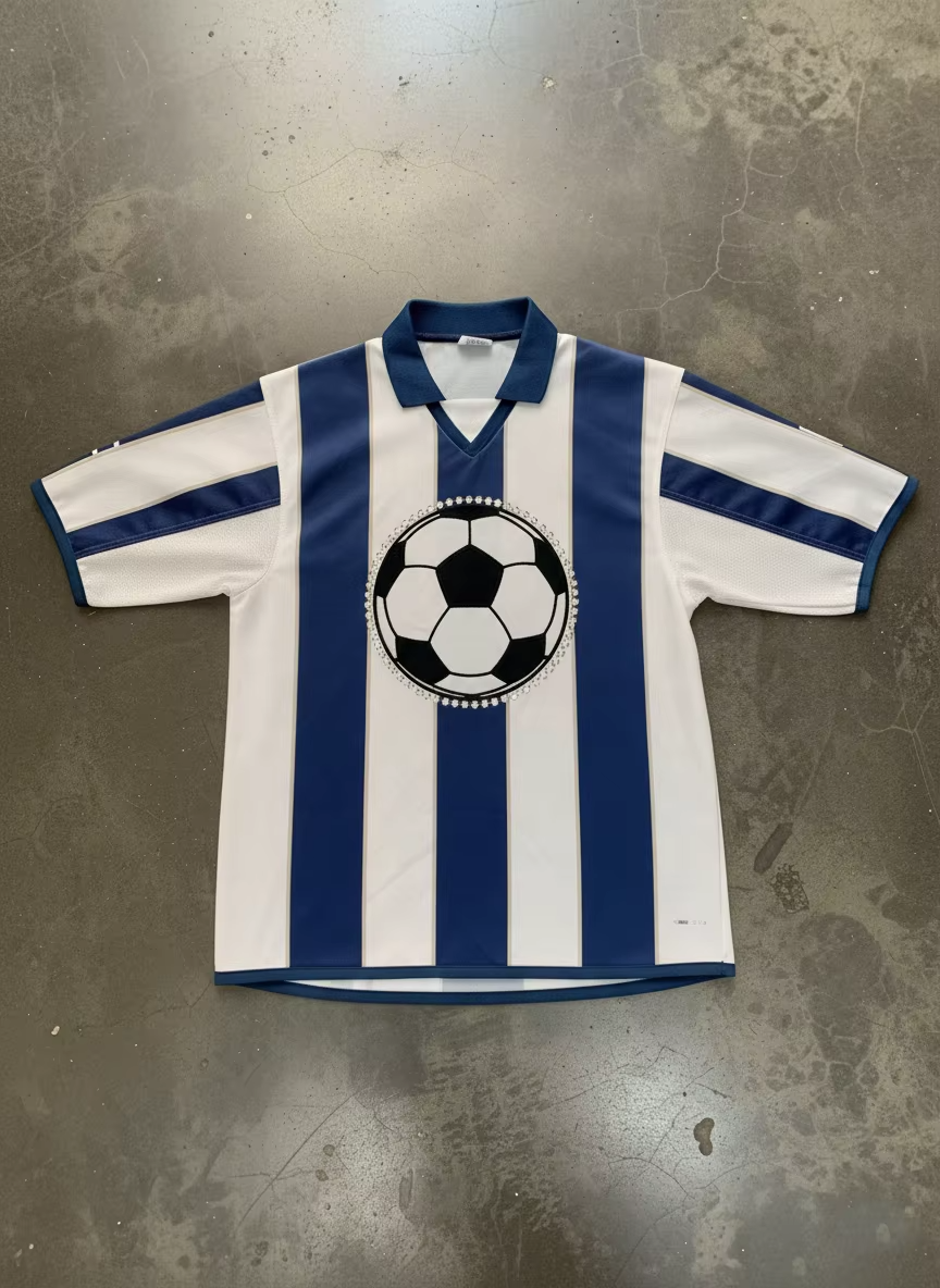 Custom Embroidery Graphic Maglie Calcio Jersey Striped Magliette Luxury Sublimation Print Rhinestone Soccer Jersey Shirts