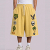 Custom Patterns 3D Embroidery Loose Baggy Sweatpants Men Shorts Custom Design Raw Hem Drawstring Cotton 3/4 Sweatpants Shorts