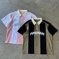 Custom Striped Polo Shirts Sublimation Red White Print Unisex Embroidery Quarter Button Short Sleeve Boxy Cropped Polo T-shirts