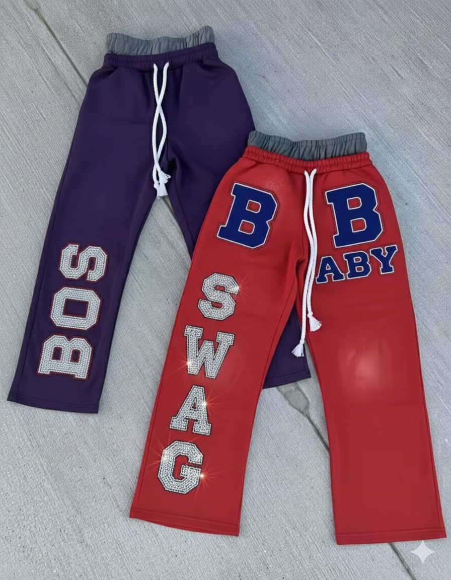Baggy Sweatpants Custom Design 480 Gsm Loose Wide Leg Sweatpants Blanks Rhinestone Letters Double Waist Sweatpants Unisex