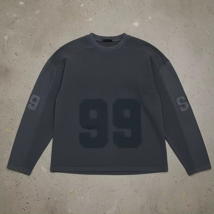 Blank Plain Cotton Waffle Fabric Custom Screen Print Patterns Cuff Ribbed Design Waffle Knit Long Sleeve Thermal Sweatshirt for Men