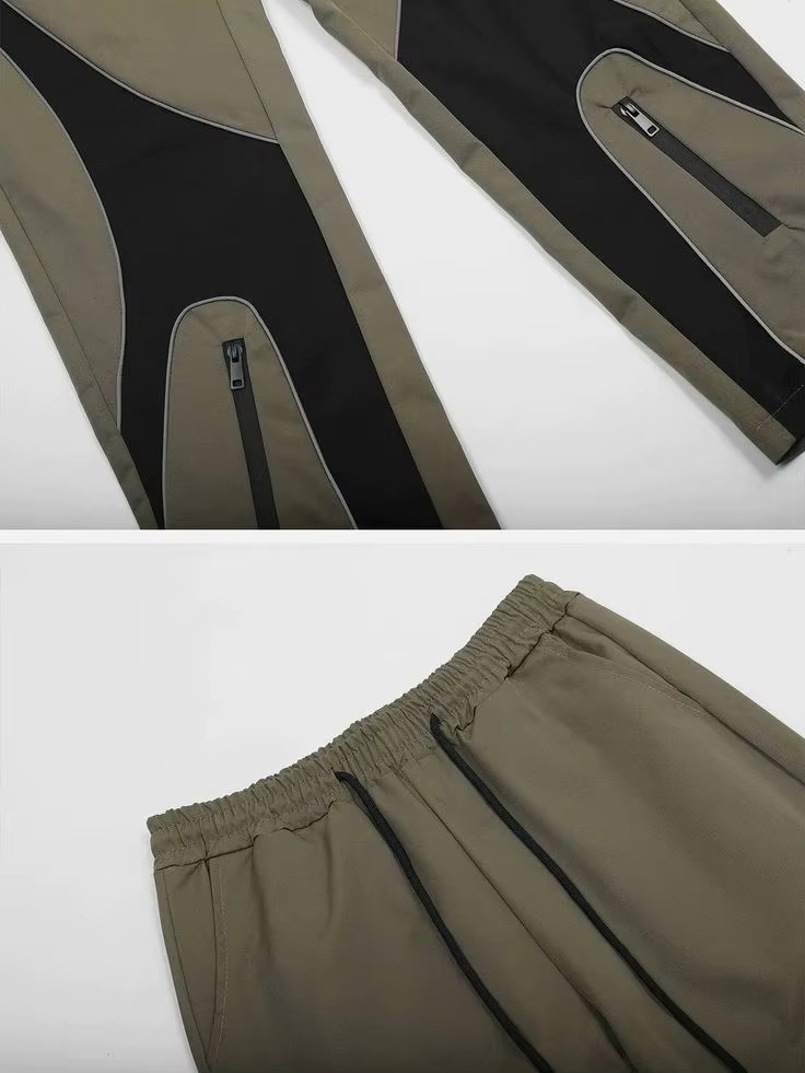 Custom Loose Fit Waterproof Nylon Fabric Utility Joggers Casual Streetwear Trousers Reflective Piping Cargo Pants