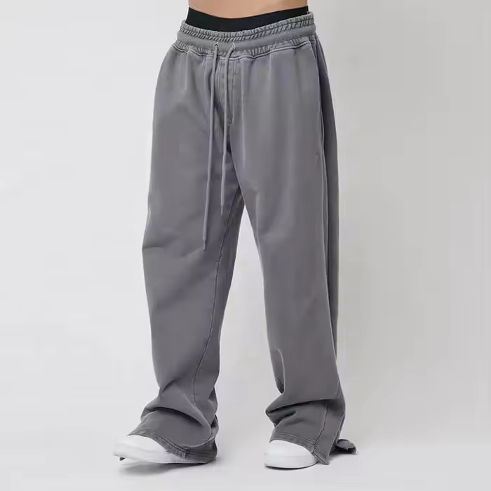 Custom New Style Knitted Streetwear Baggy Sweatpants Custom Logo Men Vintage Acid Washed Wide Leg Flare Sweatpants for Men