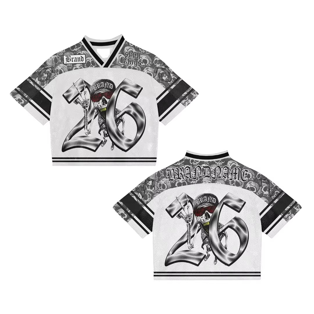 Men's Fashion Mesh Boxy Jersey Custom Oversized Cropped American Football Streetwear T-shirt