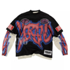 T-shirt a maniche lunghe a doppio strato con maniche a fiamma hip-hop premium in cotone oversize con stampa grafica personalizzata