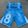 Custom Men's Denim Jeans Shorts Vintage Acid Wash Double Waist Baggy Jorts Embroidered Flared Distressed Ripped Shorts