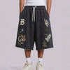 Custom Patterns 3D Embroidery Loose Baggy Sweatpants Men Shorts Custom Design Raw Hem Drawstring Cotton 3/4 Sweatpants Shorts