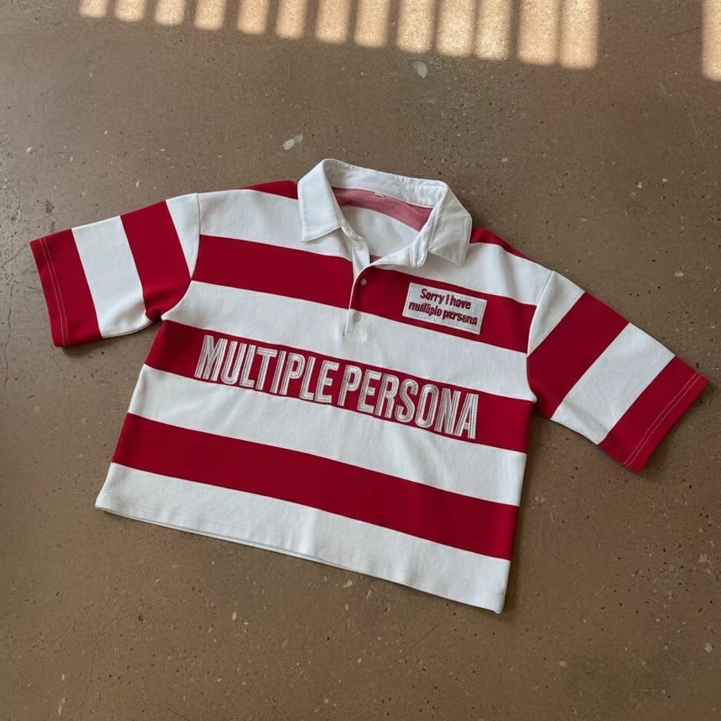 Custom Striped Polo Shirts Sublimation Red White Print Unisex Embroidery Quarter Button Short Sleeve Boxy Cropped Polo T-shirts