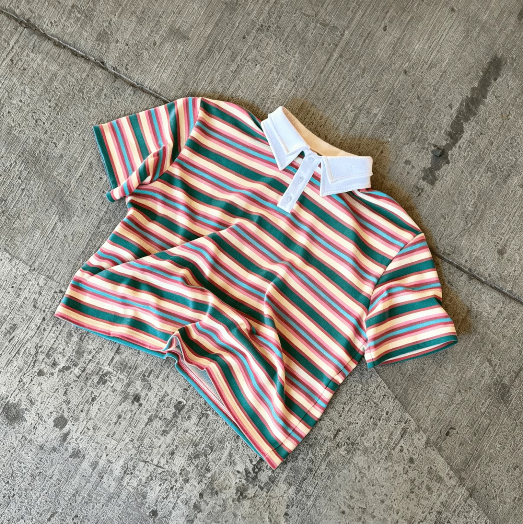 Wholesale Y2K Retro Men Multicolor Horizontal Stripe Double Layer White Collar Cropped Knit Short Sleeve Street Polo T Shirt