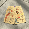 OEM ODM Custom Logo Vintage Washed Mens High Waist Loose Summer Streetwear Canvas Full Print Shorts