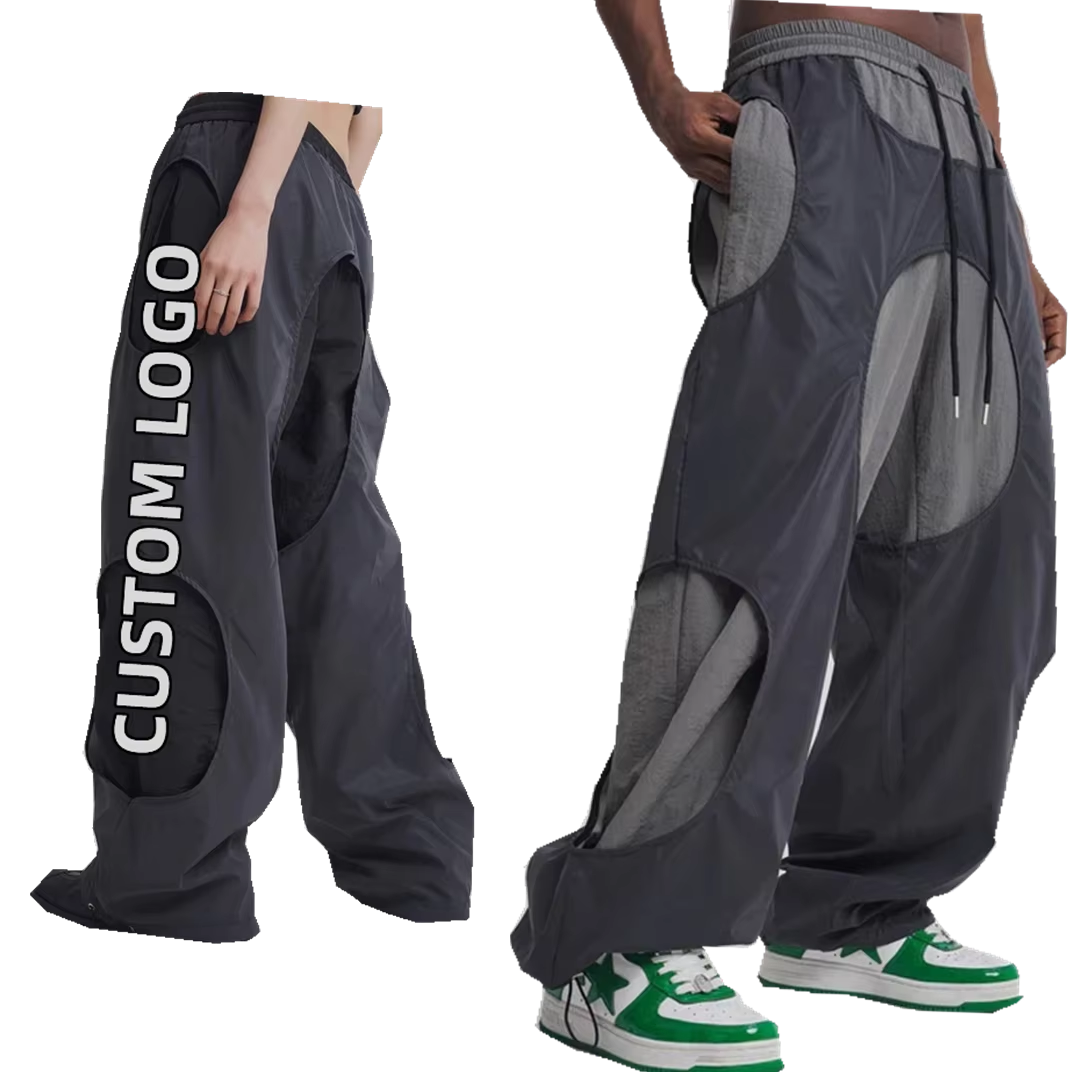 OEM Custom Logo Mens Casual Street Wear Practical Pockets Reflective Patchwork Cargo Pants Loose Trousers