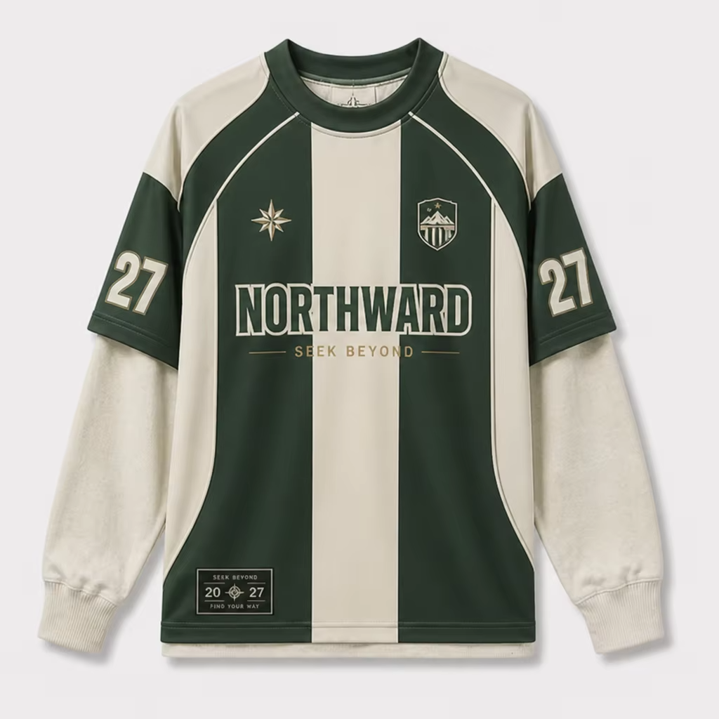 စိတ်တိုင်းကျ အပြည့်အ၀ Sublimated Double Layer အင်္ကျီလက်ရှည် ဘောလုံးပုံစံများ Tees Original Personalized Casual Soccer Streetwear Jersey