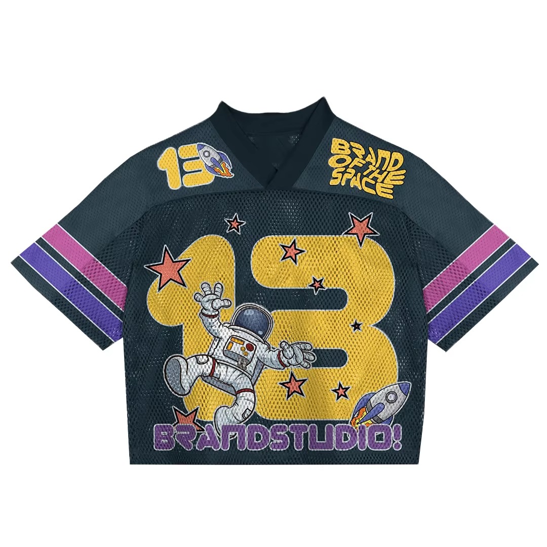 Custom Streetwear Cropped Graphic Oversized T-shirt Mesh Boxy American Football Jersey