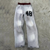 Custom Printing Logo Distressed Double Waisted Acid Wash Flared Sweat Pants Men Sun Faded Washed Baggy Sweatpants