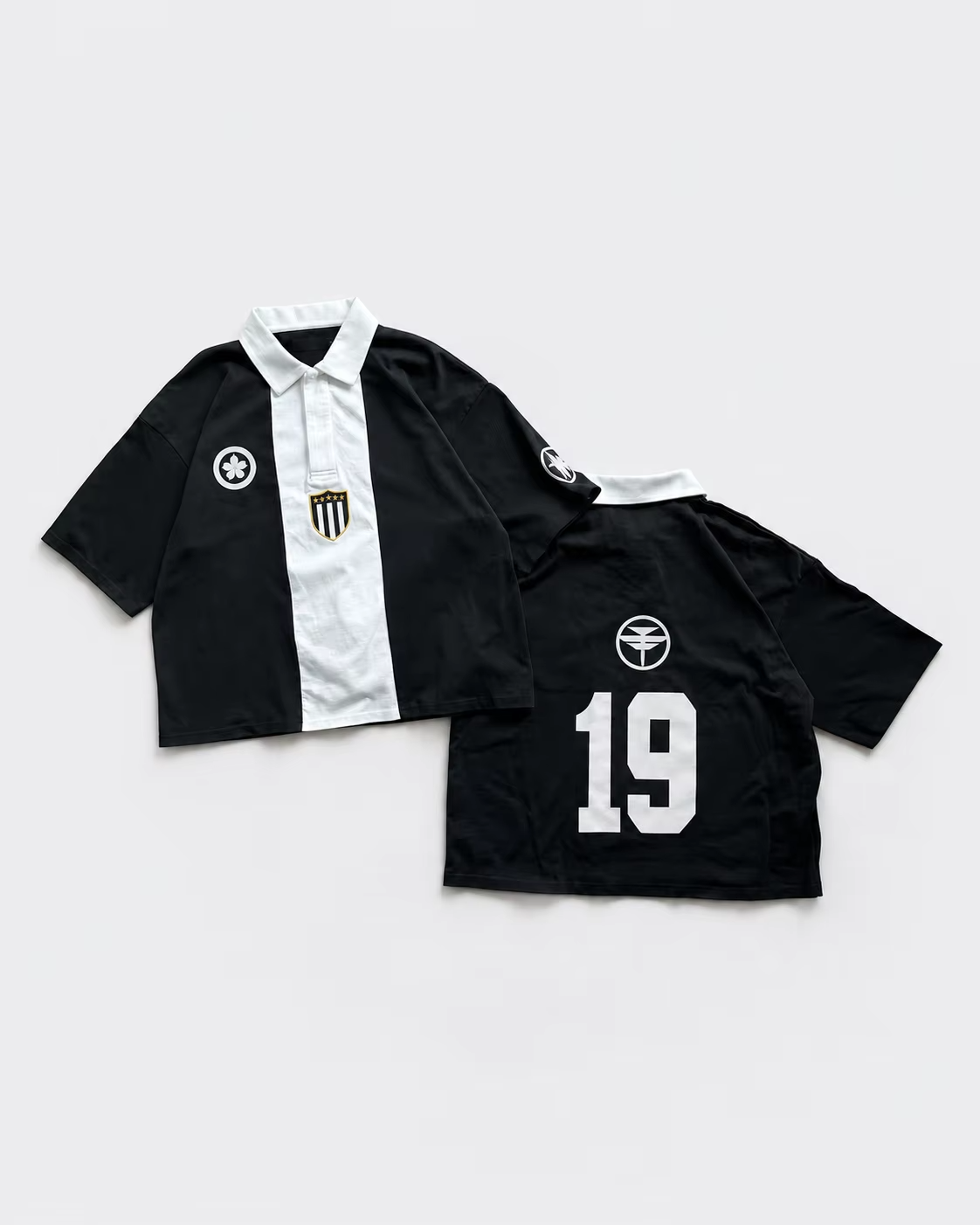 Custom Contrast Color Splicing Knit Polo Shirts High Quality Screen Print Logo Button Up Ribbed Polo Collar Cropped Rugby Shirt
