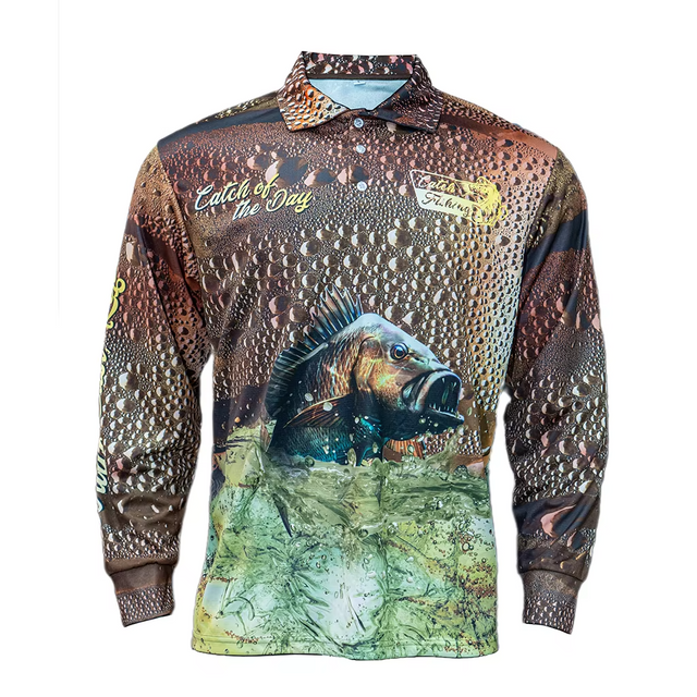 Custom Upf 35 Sublimation Graphics Button Up Fishing Shirt Performance Uv Protection Quick Dry Long Sleeve Fishing Wear T Shirt