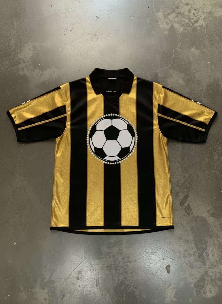 Custom Embroidery Graphic Maglie Calcio Jersey Striped Magliette Luxury Sublimation Print Rhinestone Soccer Jersey Shirts