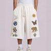 Custom Patterns 3D Embroidery Loose Baggy Sweatpants Men Shorts Custom Design Raw Hem Drawstring Cotton 3/4 Sweatpants Shorts