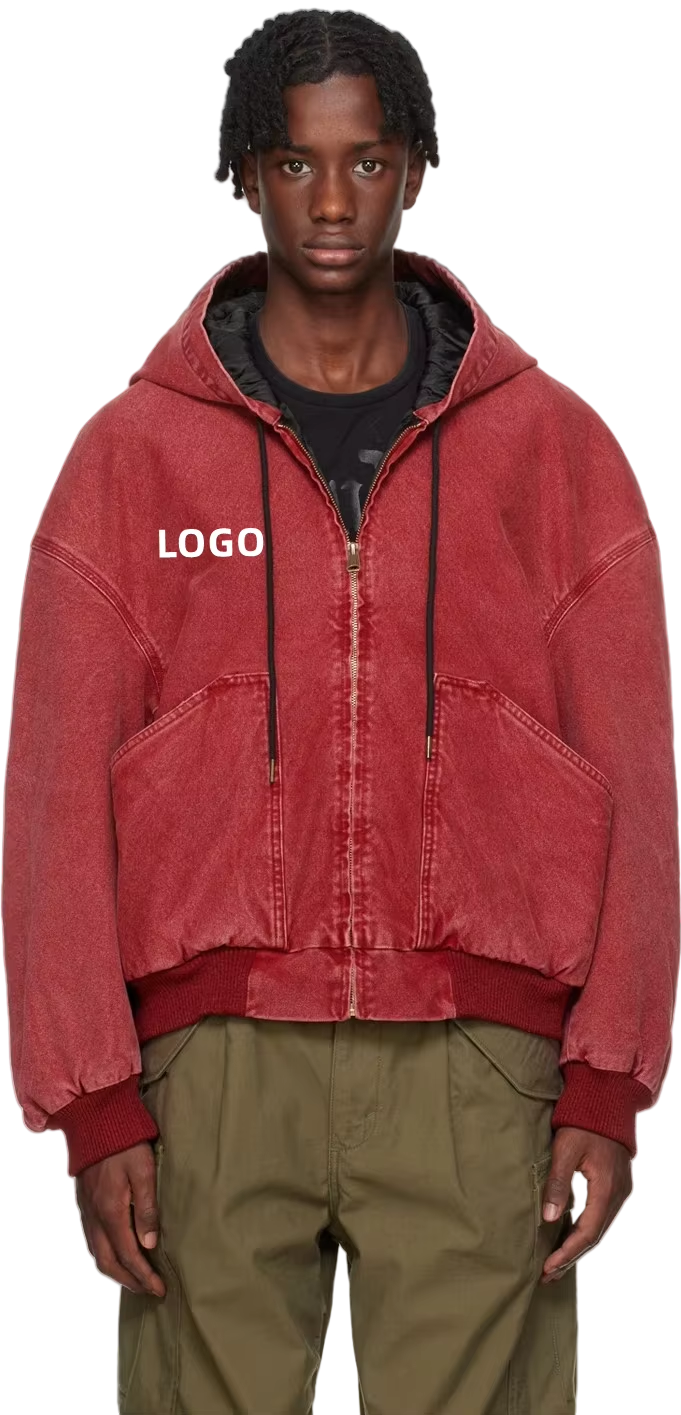 Custom Embroidery Logo Oversized Vintage Acid Wash Loose Box Fit Cropped Zip up Hoodie Heavyweight Cotton Canvas Jacket