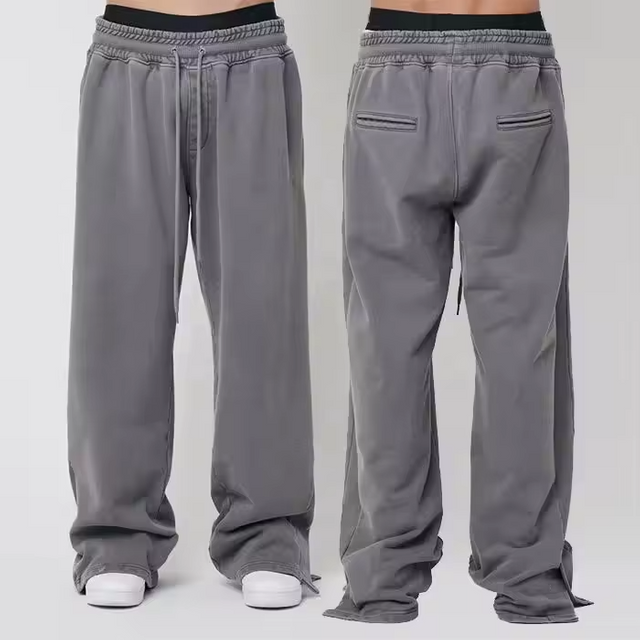 Custom New Style Knitted Streetwear Baggy Sweatpants Custom Logo Men Vintage Acid Washed Wide Leg Flare Sweatpants for Men
