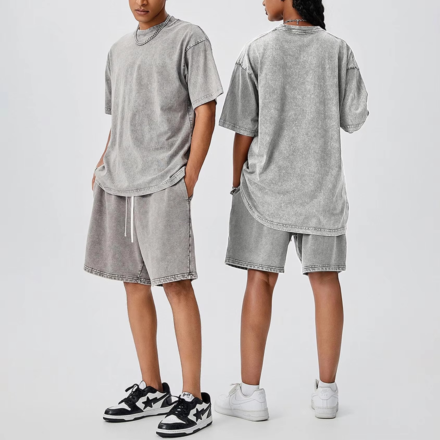 ODM Custom Logo Shorts Drawstring Acid Wash Vintage Plain French Terry Cotton Fleece Jogger Sports Mens Shorts