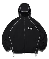 Custom Logo Reflective Piping Running Jacket Men's Waterproof Shell Hooded Jacket Coat Nylon Windbreaker Zip Jacket for Men