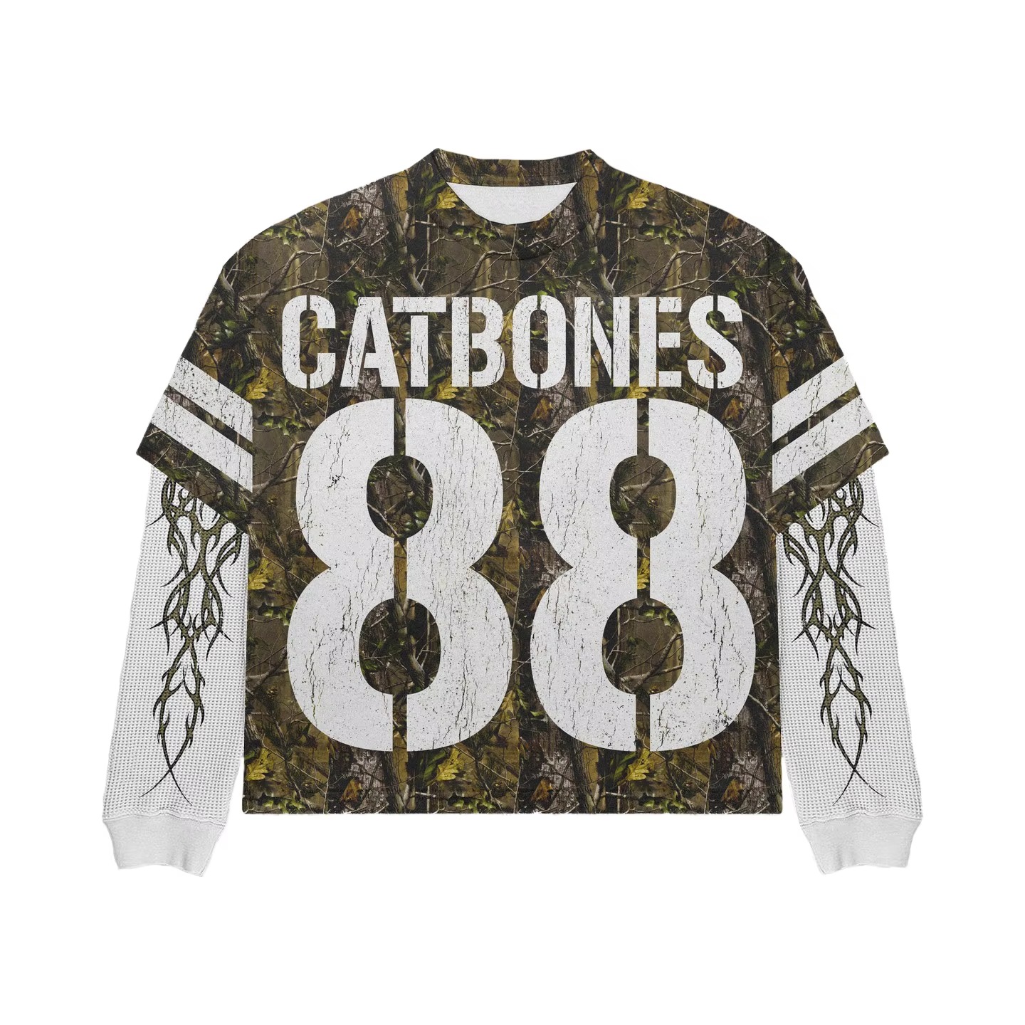 T-shirt a maniche lunghe a doppio strato con maniche a fiamma hip-hop premium in cotone oversize con stampa grafica personalizzata