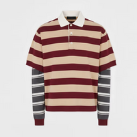 Youth Double Layer Striped Long Sleeve Polo Shirt Pour Hommes Embroidered Logo Polo Shirt Quarter Button Work Shirt Polo Da Uomo