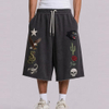 Custom Patterns 3D Embroidery Loose Baggy Sweatpants Men Shorts Custom Design Raw Hem Drawstring Cotton 3/4 Sweatpants Shorts