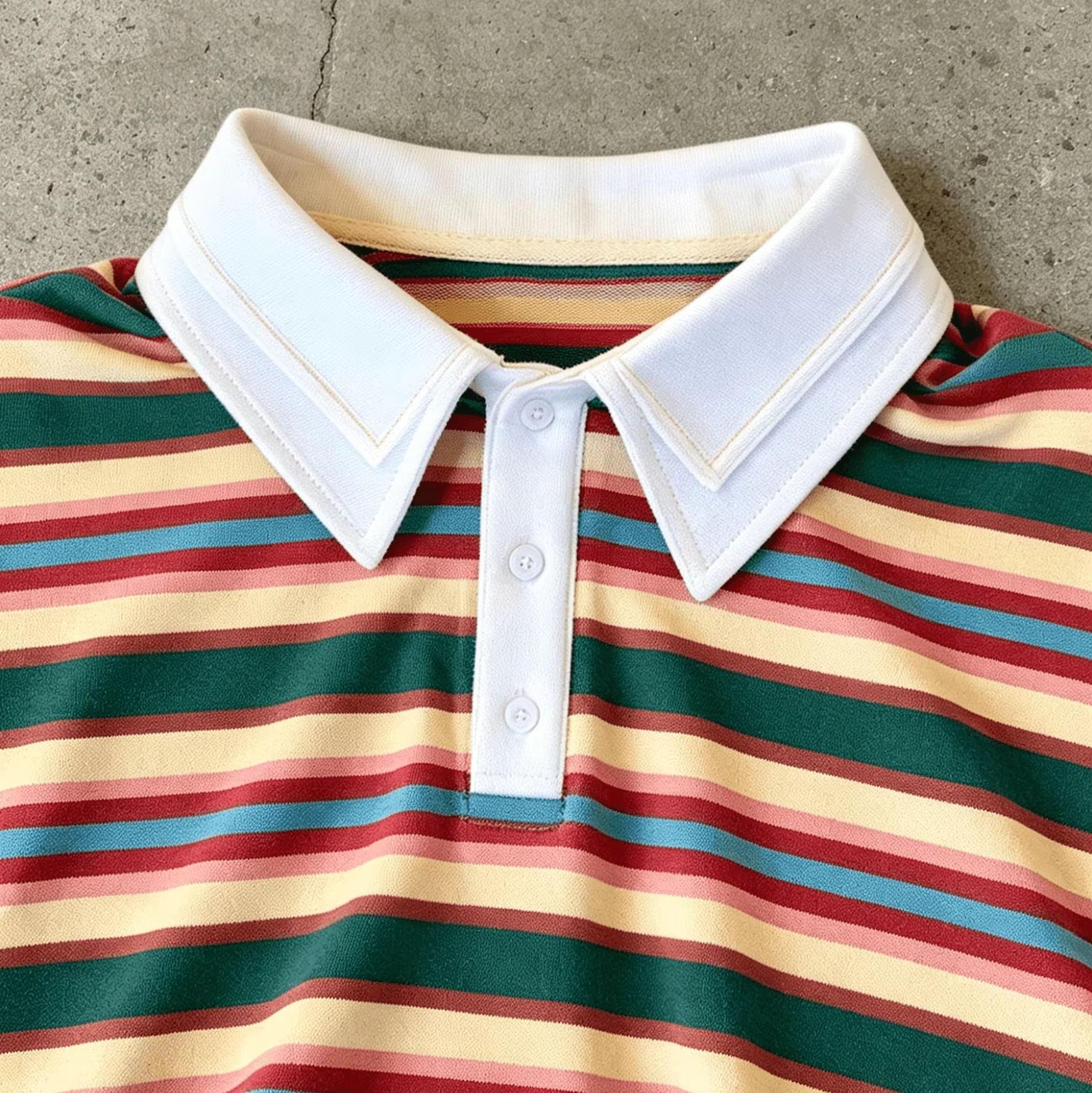 Wholesale Y2K Retro Men Multicolor Horizontal Stripe Double Layer White Collar Cropped Knit Short Sleeve Street Polo T Shirt