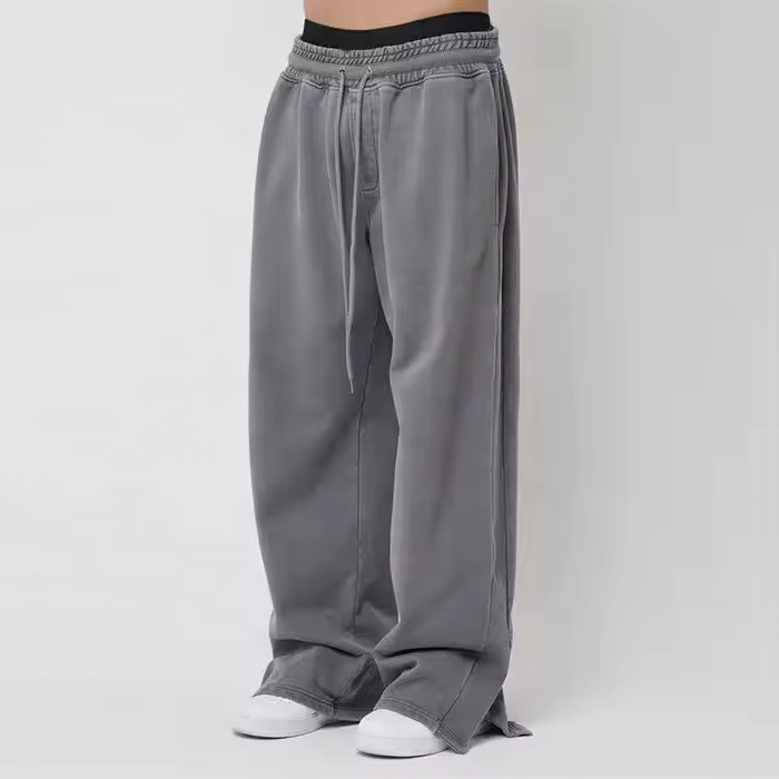 Custom New Style Knitted Streetwear Baggy Sweatpants Custom Logo Men Vintage Acid Washed Wide Leg Flare Sweatpants for Men