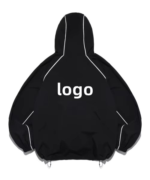 Custom Logo Reflective Piping Running Jacket Men's Waterproof Shell Hooded Jacket Coat Nylon Windbreaker Zip Jacket for Men